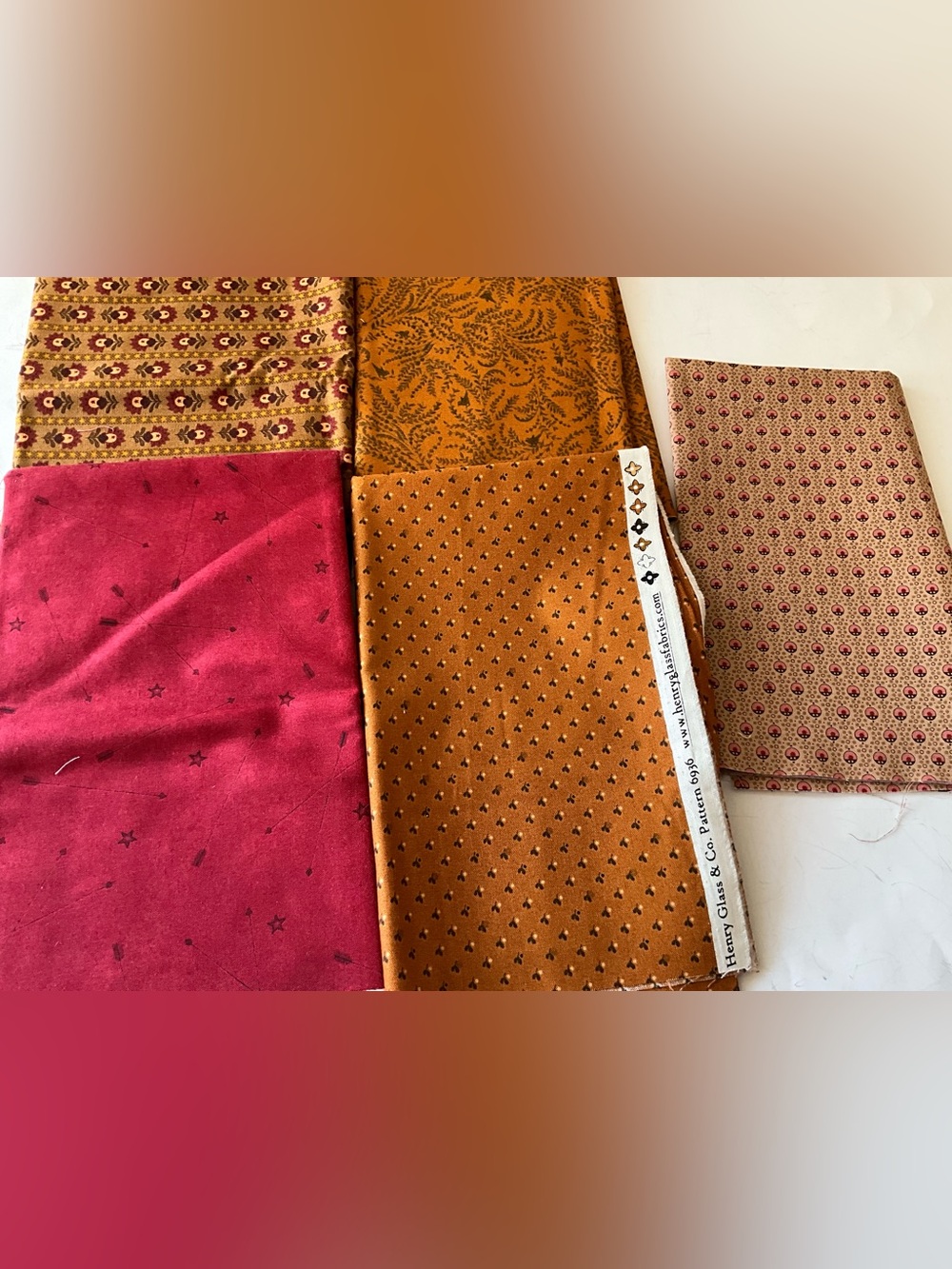 Quilting Sewing Material Lot Henry Glass Fabrics #1418 #1684 #6936 Burgundy Tan